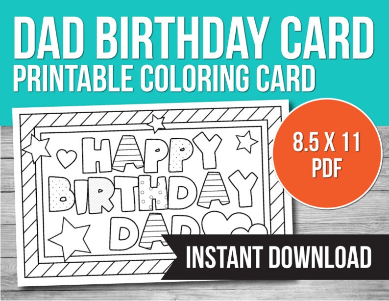 Happy Birthday Dad Coloring Card Printable Happy Birthday - Etsy