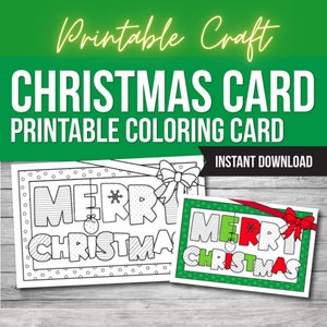 Tarjeta navideña imprimible para colorear para niños, actividad festiva, manualidad de 5 minutos, tarjeta navideña en PDF, páginas para colorear, manualidad, descarga digital
