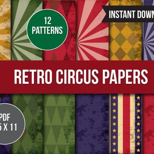 Vintage Circus Printable Paper, Retro Digital Paper, Printable PDF, Circus Clowns Pattern Background