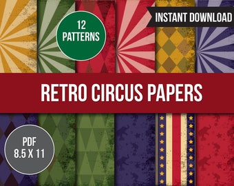 Vintage Zirkus-Papier: Clowns-Muster, 12-seitiger Printable (PDF)