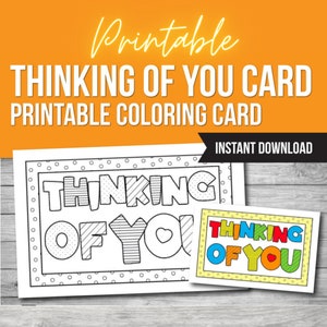 Pensando em você, cartão para colorir para imprimir, cartão de simpatia para crianças, cartão de felicitações digital em PDF