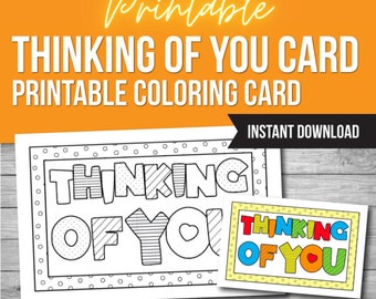 Thinking of You Printable Coloring Card, Sympathy Card Kids Coloring Craft, Digital Greeting Card PDF