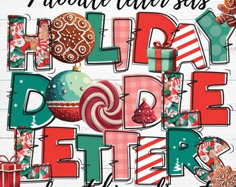 Weihnachten Doodle Buchstaben: Clipart Bundle (PNG, PDF)