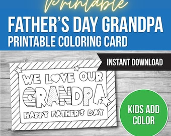 Fathers Day Coloring Card for Grandpa, Gift for Grandpa, Coloring Card Printable, Gift from Grandkids