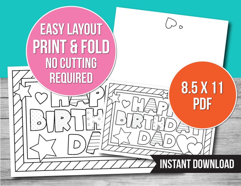 Happy Birthday Dad Coloring Card Printable Card for Dad - Etsy