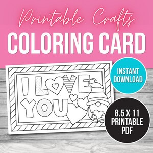 Printable Valentine’s Day Card for Kids, Classroom Valentines Craft for Kids, Valentine Coloring Card Printable Craft, Printable PDF