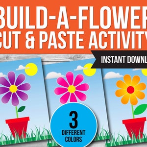 Mothers Day Craft Build a Flower, Preschool Craft, Cut and Paste, Printable Craft for Kids, Spring Craft Activity