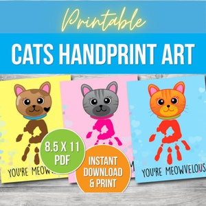 Cats Handprint Activity, Printable Handprint Art, Spring Craft Gift, Kids Activity, Daycare Activity