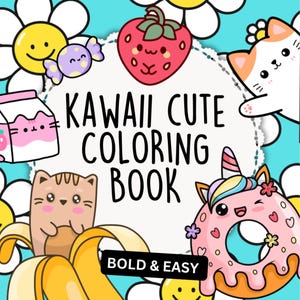 Kawaii Coloring Book for Adults and Kids, Fun Printable Coloring Pages PDF, Animals Coloring Book Art Therapy