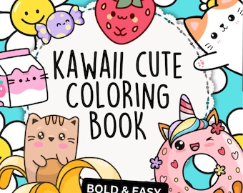 Kawaii Coloring Book for Adults and Kids, Fun Printable Coloring Pages PDF, Animals Coloring Book Art Therapy