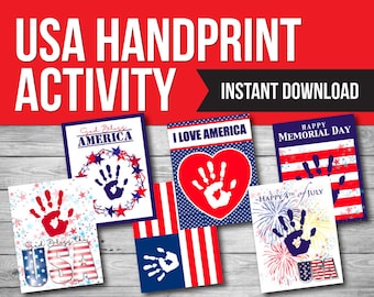 Memorial Day Handprint Art, Printable Keepsake, 4th of July Craft, Memorial Day Activity Craft Gift, USA, Patriotic Handprint Activity