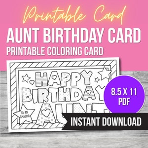 Cartão de aniversário da tia, cartão para colorir, cartão para imprimir, cartão de feliz aniversário da tia