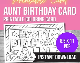 Tarjeta para colorear de cumpleaños para tía: Regalo de feliz cumpleaños imprimible (PDF)