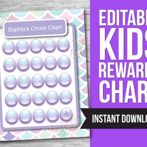 Mermaid Chore Chart for Kids: Editable Reward Chart (Printable PDF)