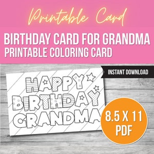 Coloring Card, Birthday Card for Grandma, DIY Gift, Birthday Card, Gift for Grandma, Printable Card