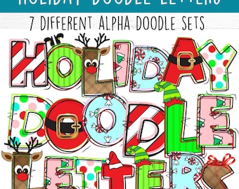 Christmas Doodle Letters Clipart: Hand-Drawn Alphabet (PNG, PDF)