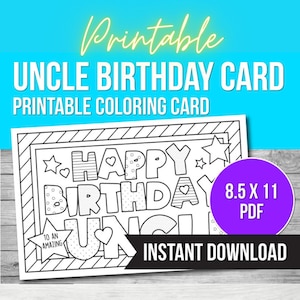 Happy Birthday Uncle, Coloring Card, Printable Card, Uncle Birthday Card, Birthday Uncle, Color Your Own