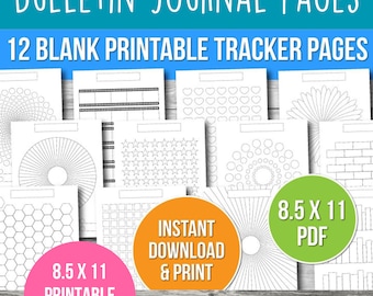Printable Bullet Journal Tracker Bundle, 12 Blank Pages (PDF)