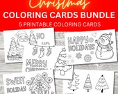 Christmas Coloring Greeting Cards for Kids, Printable Holiday Foldable Card PDF, Merry Xmas Activity