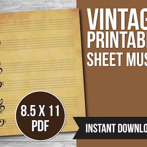 Vintage Printable Sheet Music, Blank Sheet Music, Staff Paper, Aged Paper, Printable PDF