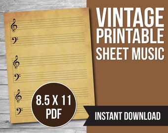 Vintage Printable Sheet Music, Blank Sheet Music, Staff Paper, Aged Paper, Printable PDF