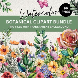 Wildflower Botanical Clipart Bundle, Watercolor Floral Greenery PNG, Wedding Foliage, Botanical Flower Clipart