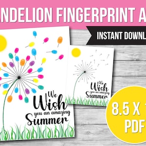 Dandelion Fingerprint Art Craft Printable PDF, Fingerprint Craft for Kids, Teacher Gift