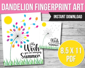 Dandelion Fingerprint Art, Kids Craft, Teacher Gift (PDF)