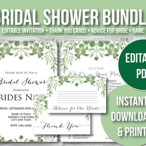 Customizable Bridal Shower Invitation Set, Simple Elegant Printable PDF for Weddings, Floral Bridal Shower Bundle Editable Digital Downloads