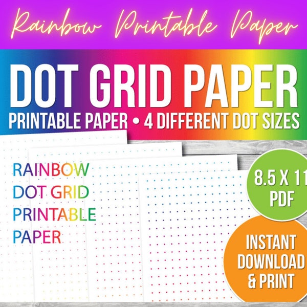 Rainbow DOT GRID Paper, Bullet Journal Planner, Rainbow Dot Grid Paper Printable PDF