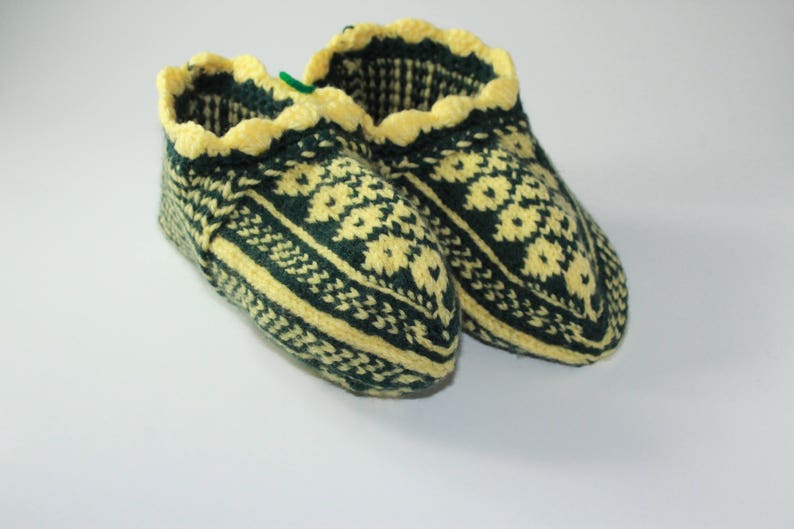 Women S Hand Knit Slipper Socks Wool Socks House Shoes Etsy