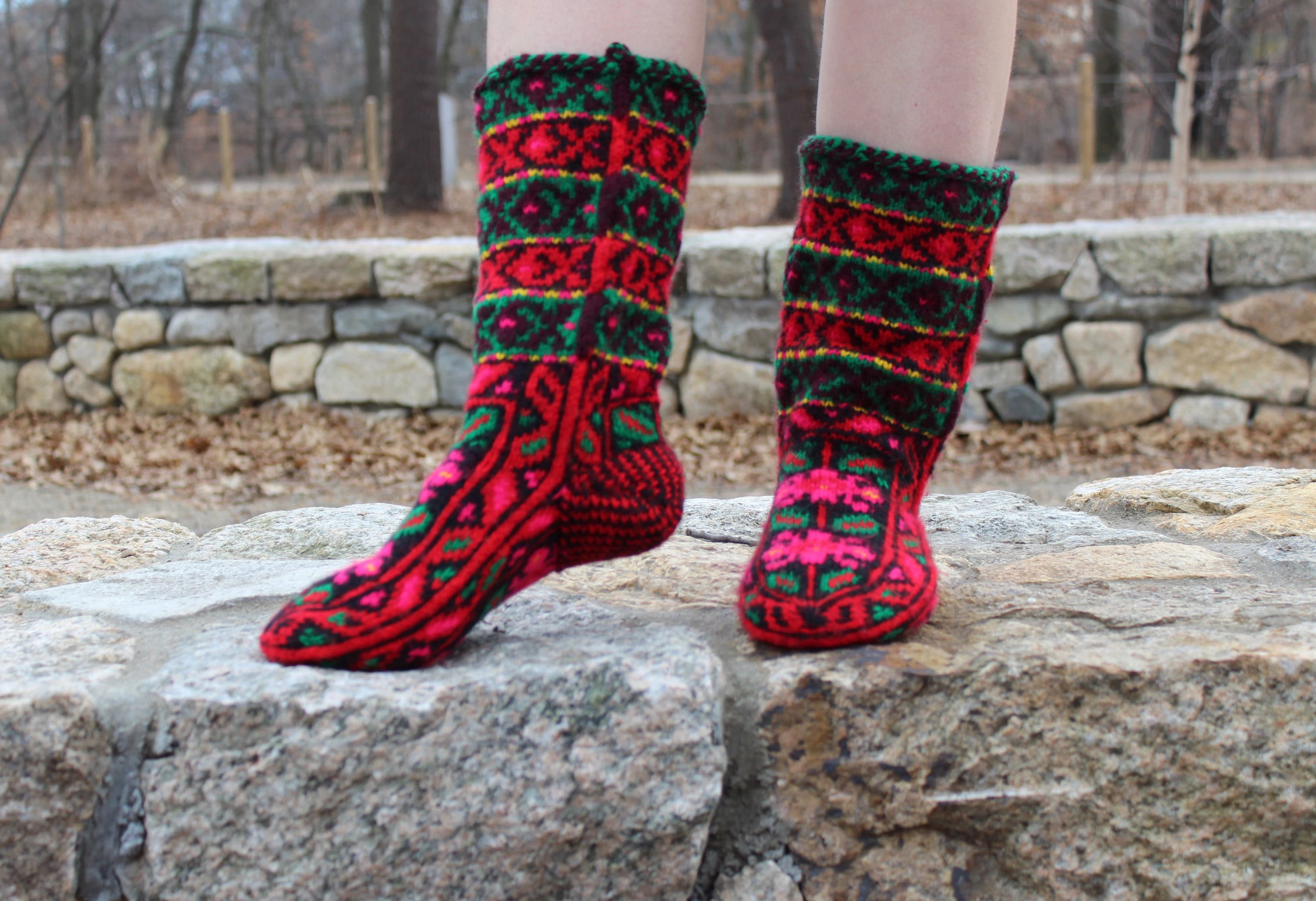 Hand Knit Wool Slipper Socks: Long Mid-Calf Cozy Socks