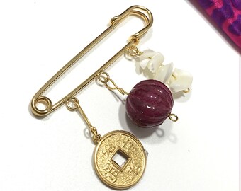 SCARF & HAT PIN - Ruby Natural Gem, Special Shapes, Gold Color Pin