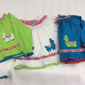 Christmas Llama Girls Peasant Top Peruvian Llama Outfits Christmas Outfits Peasant Top