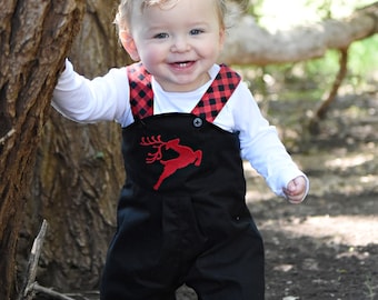 Boys Buffalo Plaid Christmas Outfit Longalls Jon Jons Buffalo Plaid Reindeer Jon jons Boys Christmas Outfit