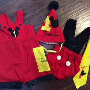 Boys Mickey Mouse Birthday Longalls/Shortalls Halloween Costume Birthday Outfit 1st Birthday Disney Mickey Outfit Baby Boys Outfit