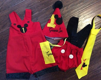 Boys Mickey Mouse Birthday Longalls/Shortalls Halloween Costume Birthday Outfit 1st Birthday Disney Mickey Outfit Baby Boys Outfit