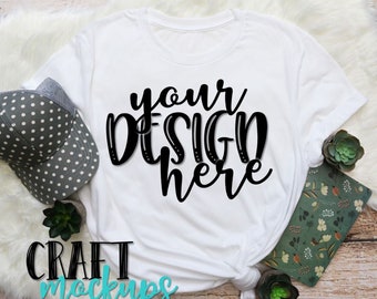 Download Free White Bella Canvas 3413/3001c T-Shirt Mock-Up 5- Bella Canvas Collection - PSD Smart Object File & JPEG Image Included PSD Template