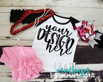 Download Free White And Black Ruffle Raglan Mock-Up Image 2 - PSD Smart Object File & JPEG Image Included PSD Template