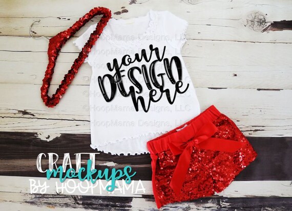 Valentines Day White Ruffle T-Shirt With Red Sequin Shorts