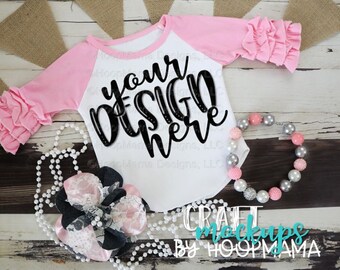 Download Free White And Pink Ruffle Raglan Mock-Up Image - PSD Smart Object File & JPEG Image Included PSD Template