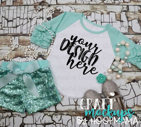 Mint Ruffle Raglan Mockup Image Girly Girl Mock Mint Ruffle Raglan Mockup Image Girly Girl Mock