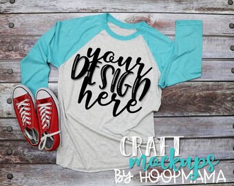 Download Free Blue/Heather Next Level 6051 Raglan T-Shirt Mock-Up 3- Next Level Raglan Collection - PSD Smart Object File & JPEG Image Included PSD Template