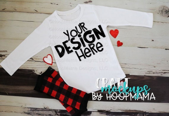 White Long Sleeve T-Shirt With Red Hearts Mockup