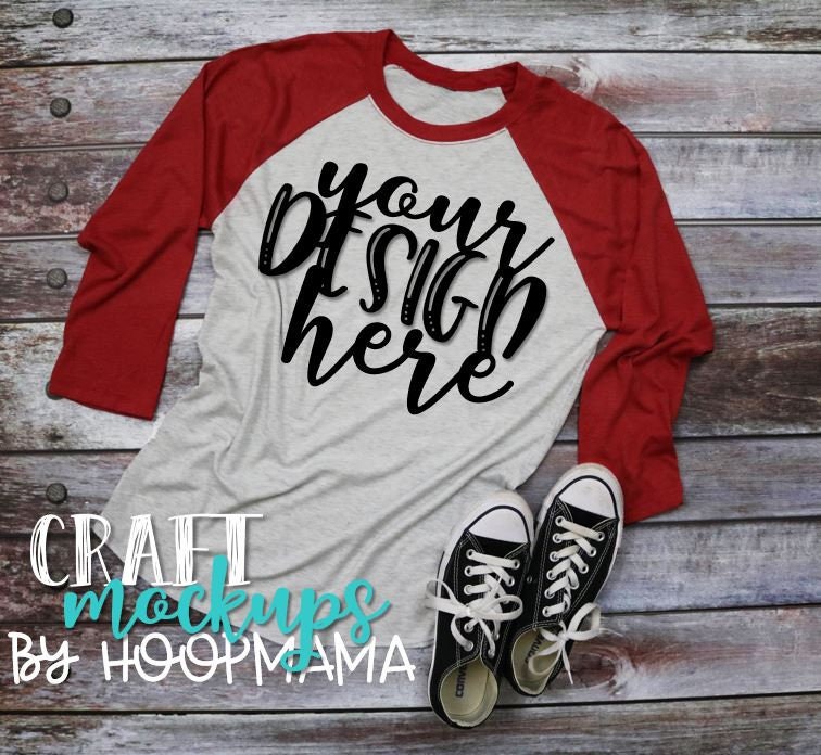 Download Red Heather Next Level 6051 Raglan T Shirt Mock Up 1 Next Etsy