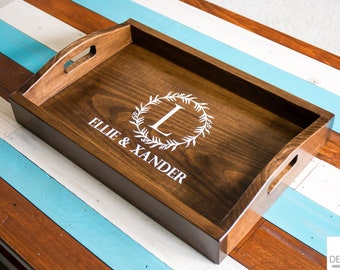 Handmade Wood Serving Tray with Built-In Handles, Custom Stain, Personalized, Made to Order