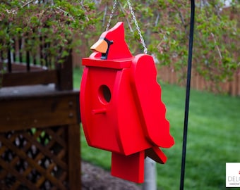 Cardinal Birdhouse, Hand Painted, Yard Art, Handmade, Nesting Box, Garden Decor (Made to Order)