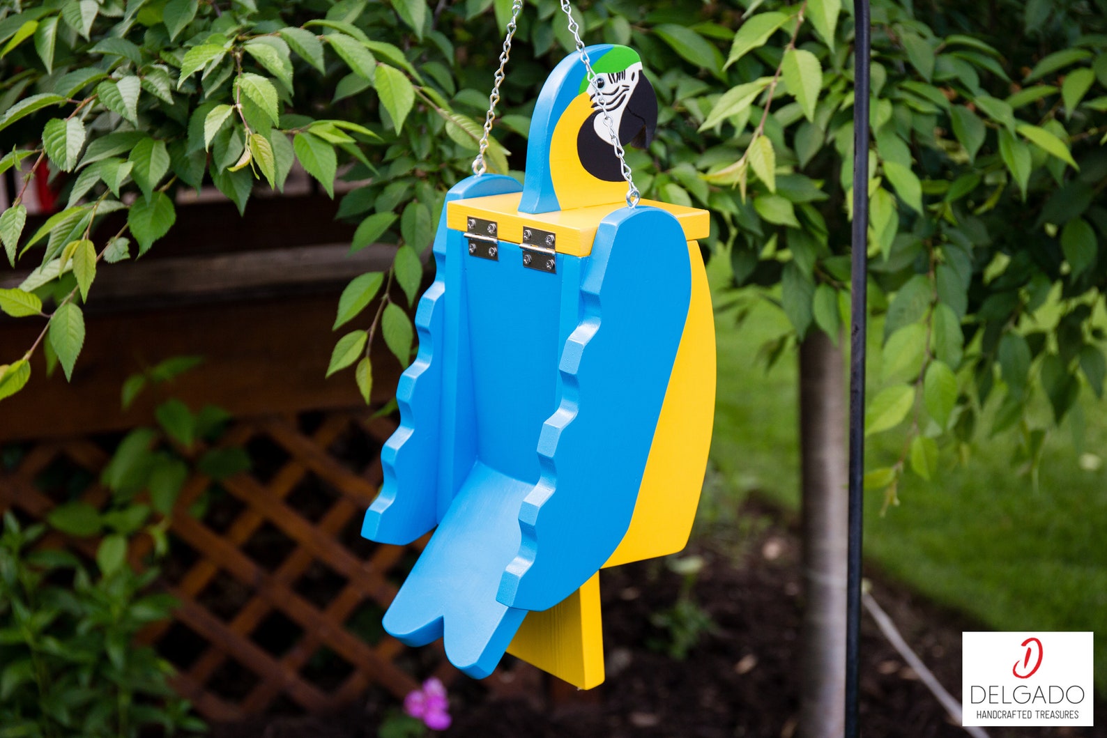 Blue and Gold Macaw Parrot Bird House Birdhouse Hand | Etsy - Macaw Birdhouse With Rainproof Design
