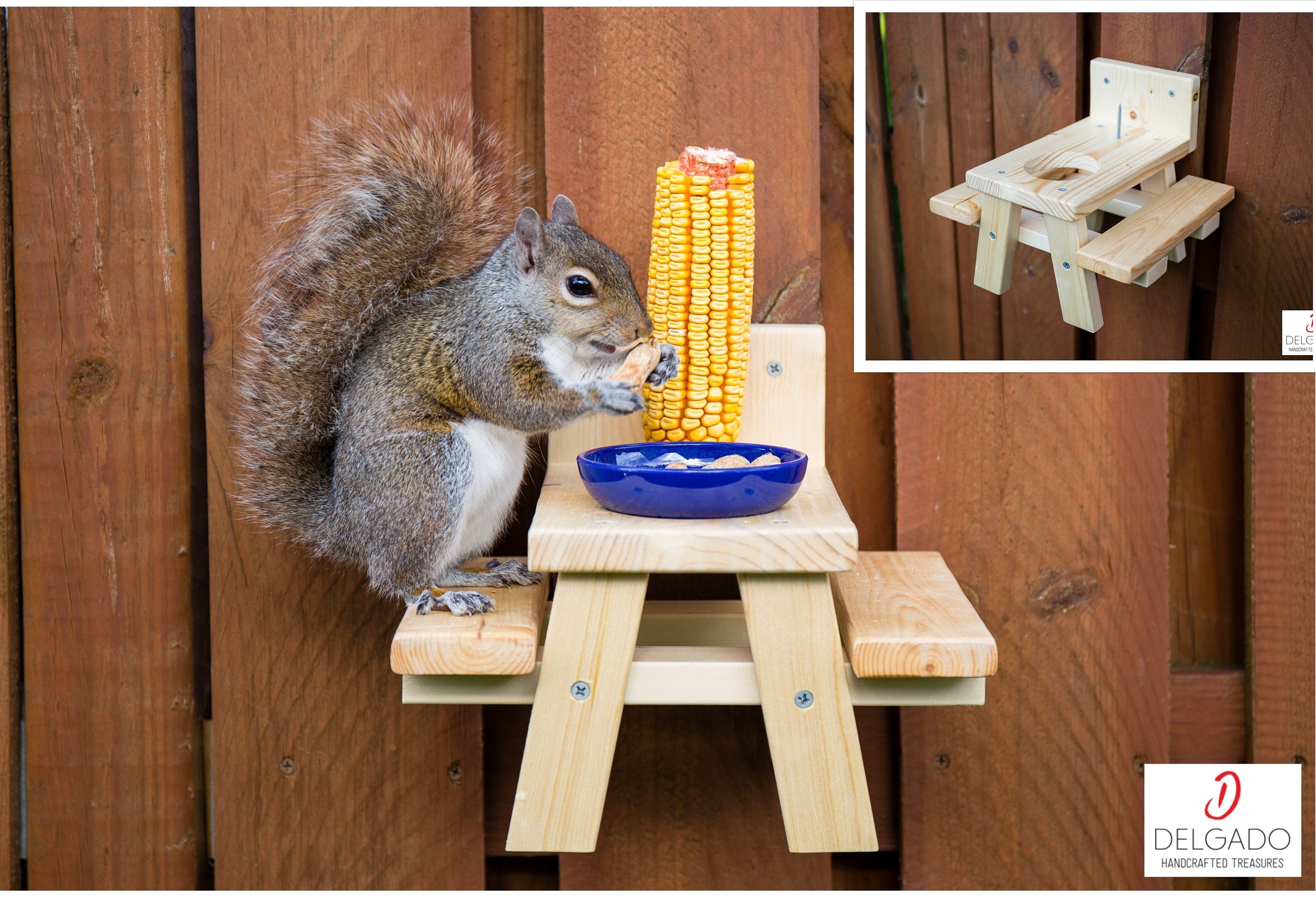 Picnic Table Squirrel Feeder Deluxe with Bowl Sanded and Etsy