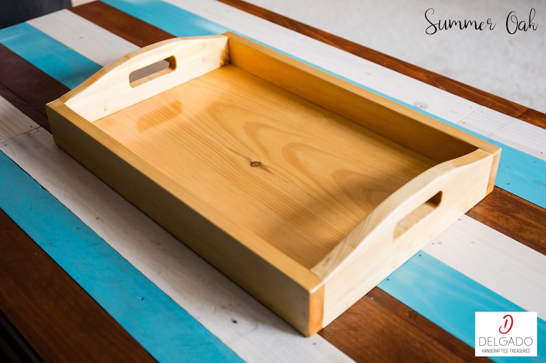 Handmade Wood Serving Tray with Built-In Handles, Custom Stain, Personalized, Made to Order Summers Oak